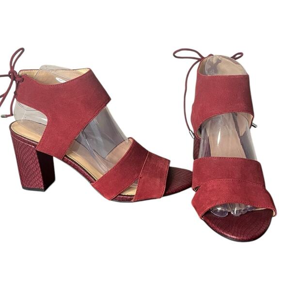 FRANCO SARTO L-Gem Burgundy Suede Ankle Strap Block Heel Tie Back Sandals Sz 9.5 - Picture 3 of 8
